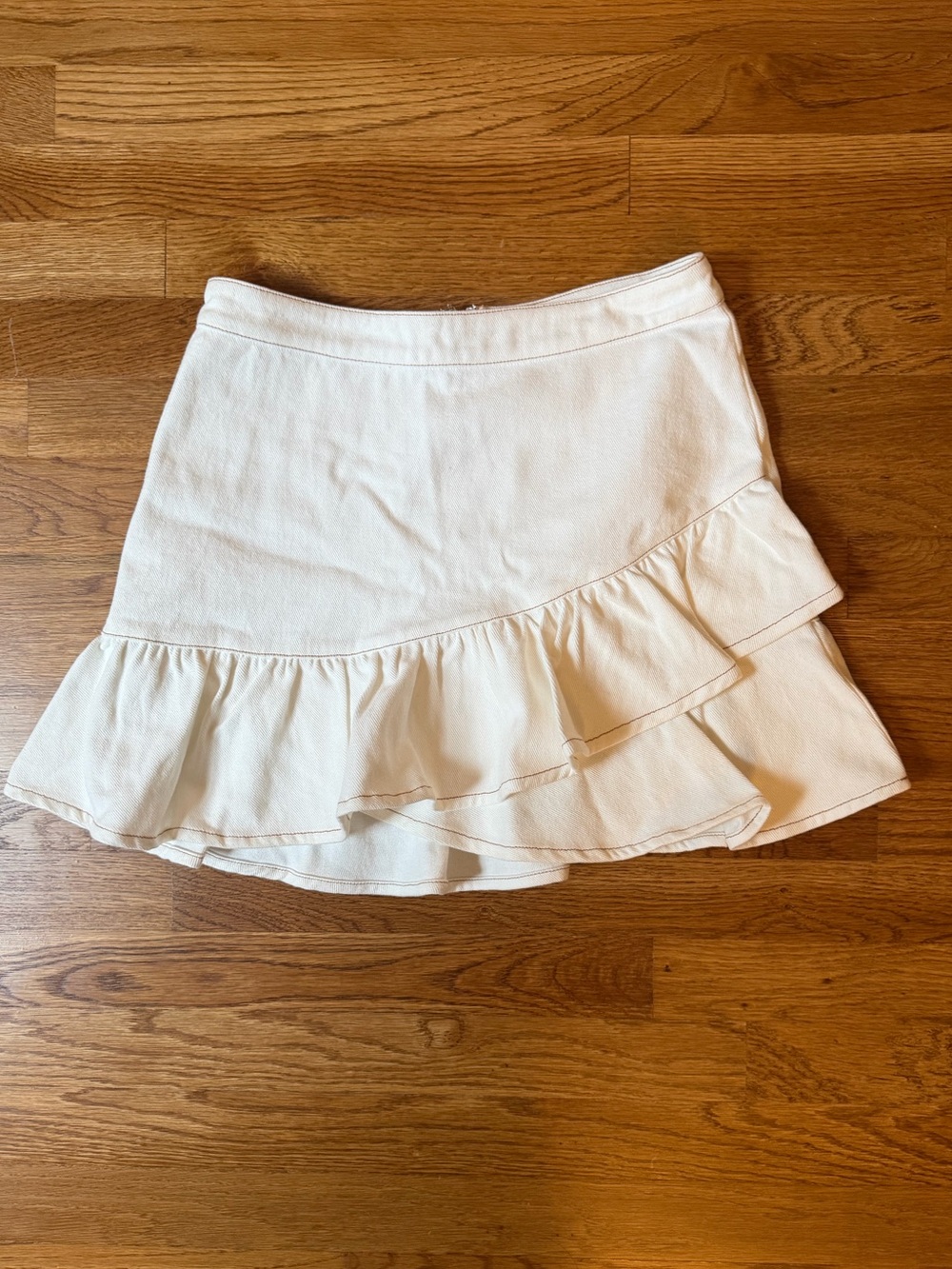 Jacquie the label Ruffle Denim Tiered Mini Skirt, 100% Cotton, Ivory, Medium